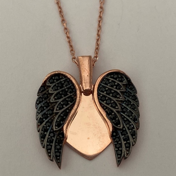 925 Silver angelwing heart initial double heart necklace 14K rose gold plated - Picture 2 of 7